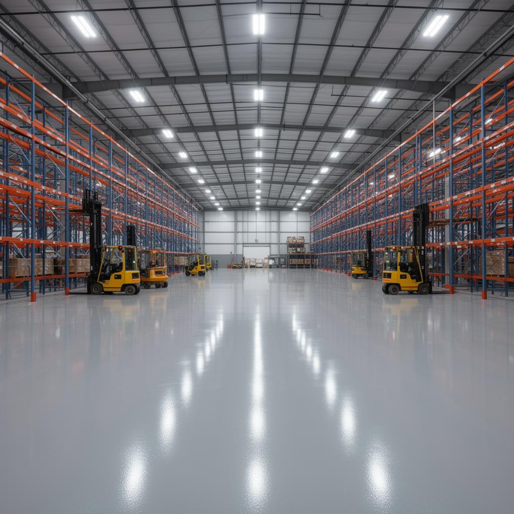 Industrial epoxy floor coating in a Palm Beach County warehouse